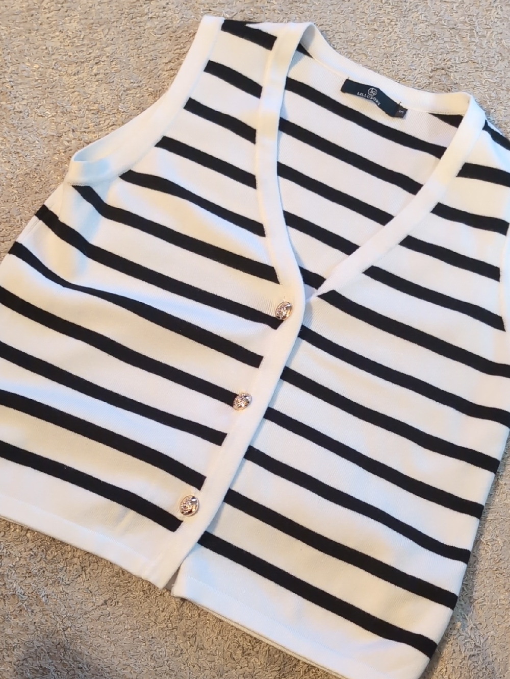 Nautica Black & White Striped Sleeveless Knit Cardigan